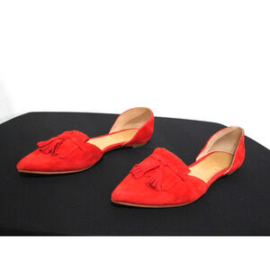 J Crew Red Suede Point Toe Kiltie D'Orsay Flats Shoes Women 7.5